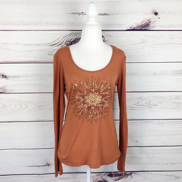 Daytrip Buckle Orange Ribbed Sequin Long Sleeve T - Picture 3 of 8